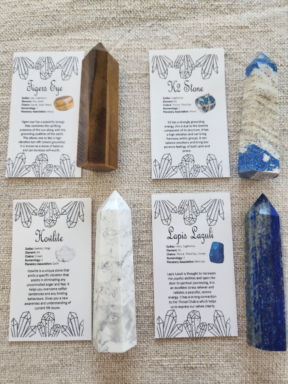 Natural Crystal Tower Bundle – 4 Piece Set + Info Cards ✨